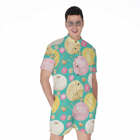 Watercolor Yarn Pattern Print Men's Rompers