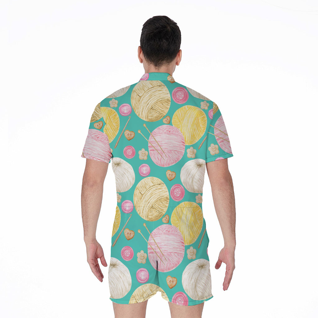 Watercolor Yarn Pattern Print Men's Rompers