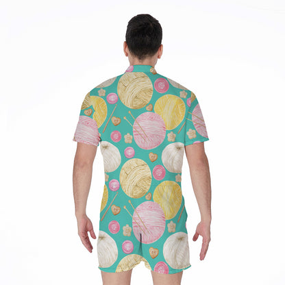 Watercolor Yarn Pattern Print Men's Rompers