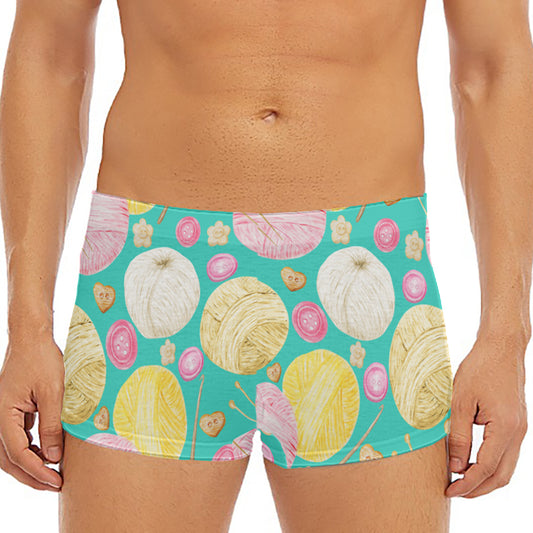 Watercolor Yarn Pattern Print Men's Short Boxer Briefs