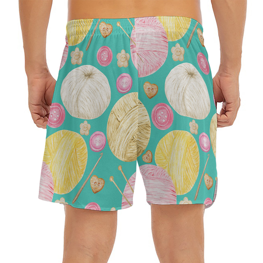 Watercolor Yarn Pattern Print Men's Split Running Shorts
