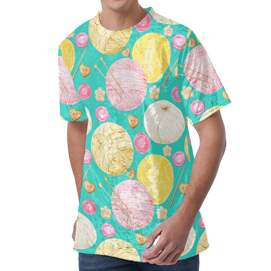 Watercolor Yarn Pattern Print Men's Velvet T-Shirt