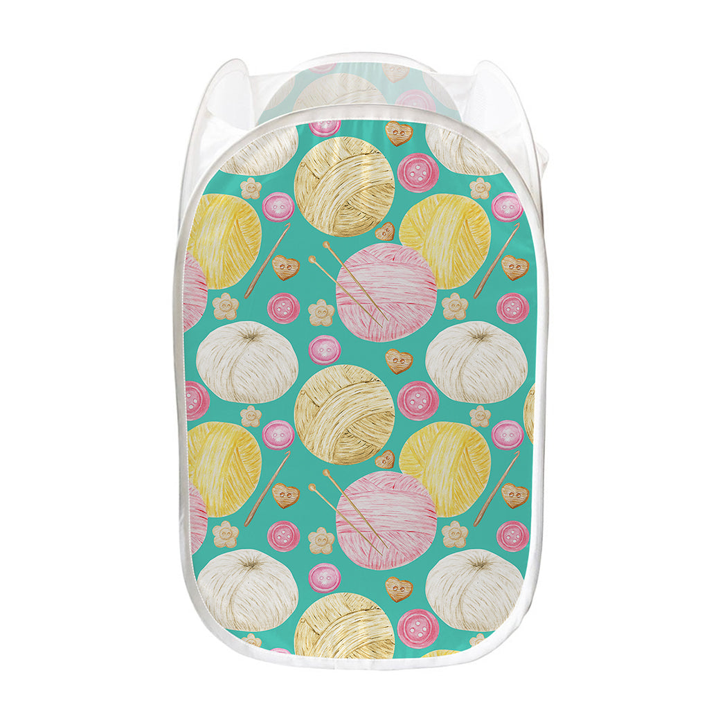 Watercolor Yarn Pattern Print Mesh Laundry Hamper