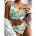 Watercolor Yarn Pattern Print One Shoulder Bikini Set