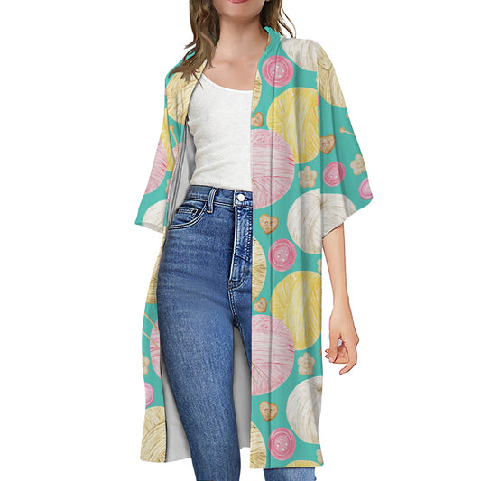 Watercolor Yarn Pattern Print Open Front Beach Cover Up