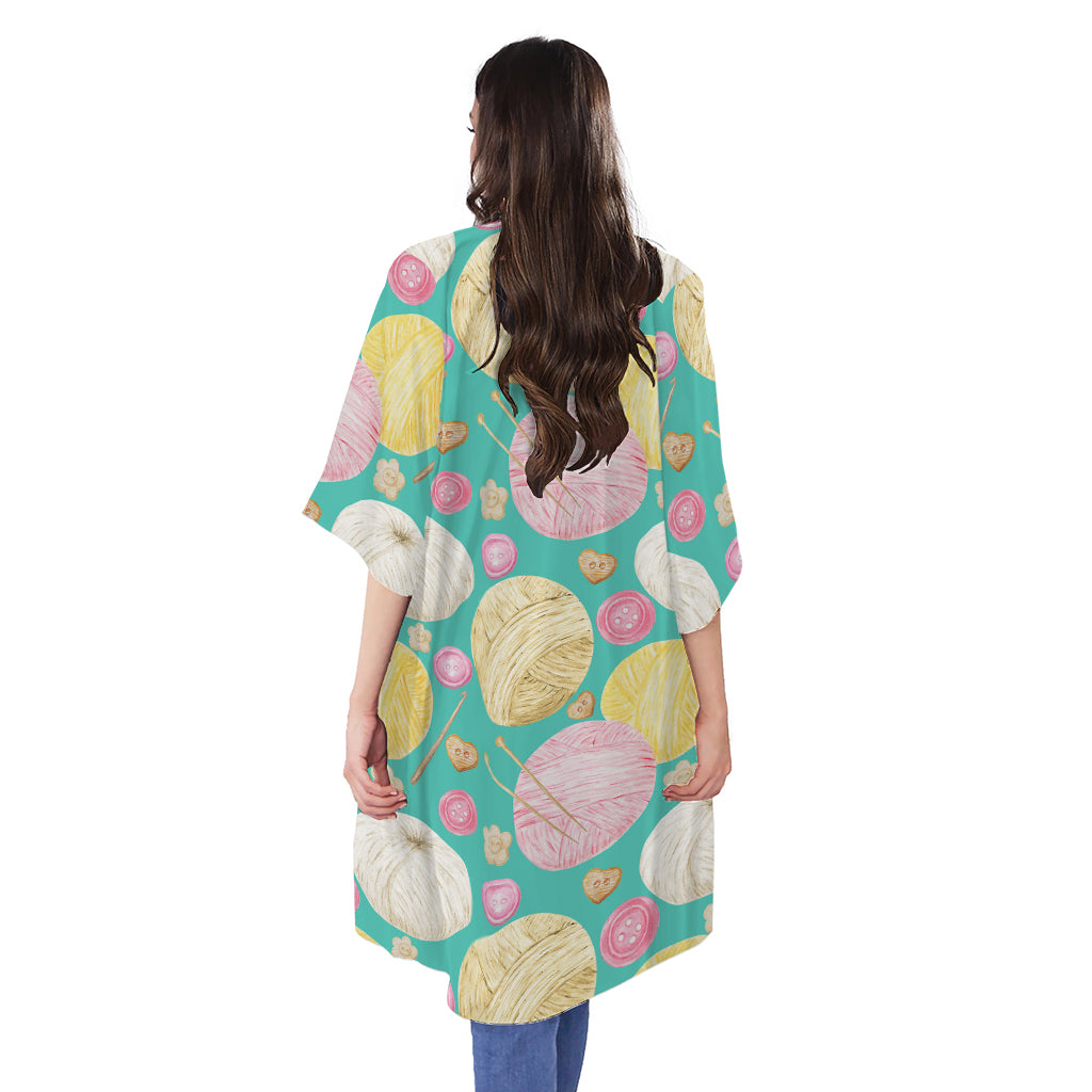 Watercolor Yarn Pattern Print Open Front Beach Cover Up