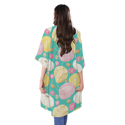 Watercolor Yarn Pattern Print Open Front Beach Cover Up