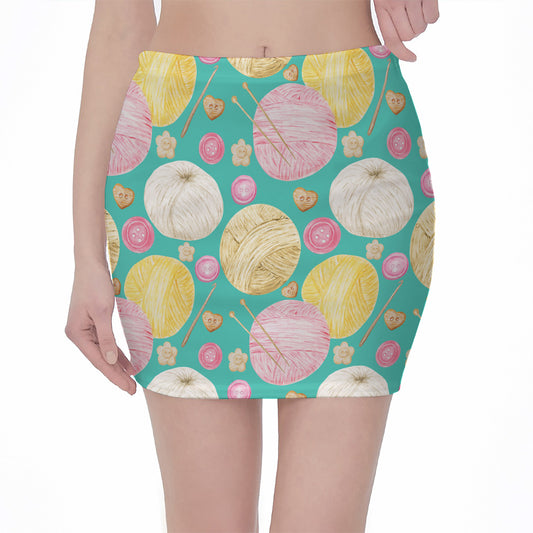 Watercolor Yarn Pattern Print Pencil Mini Skirt