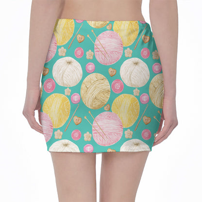 Watercolor Yarn Pattern Print Pencil Mini Skirt