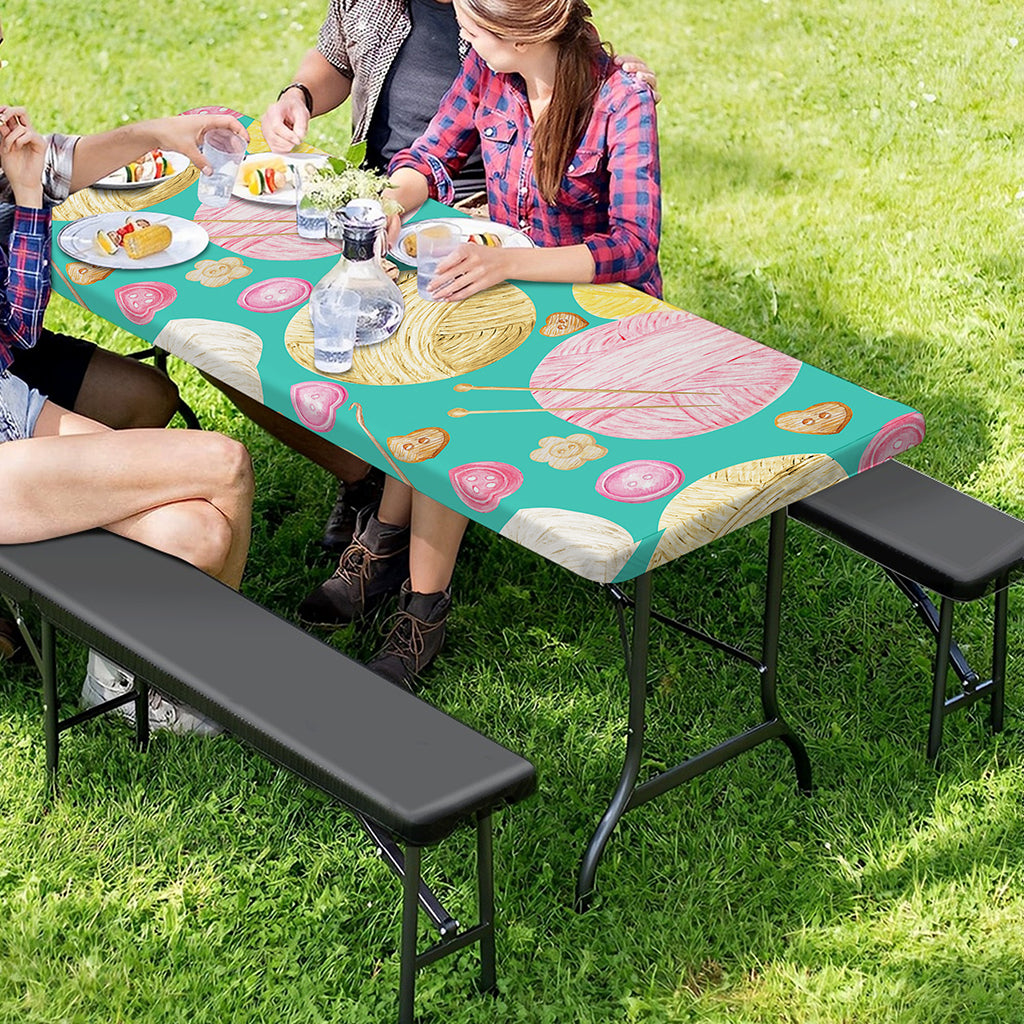 Watercolor Yarn Pattern Print Picnic Table Cover