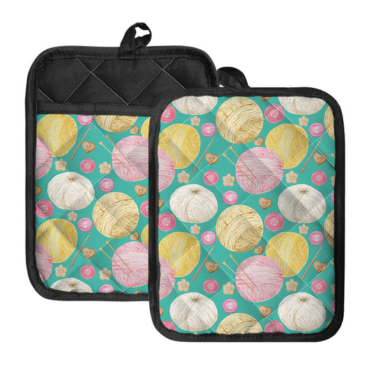 Watercolor Yarn Pattern Print Pot Holders With Pocket