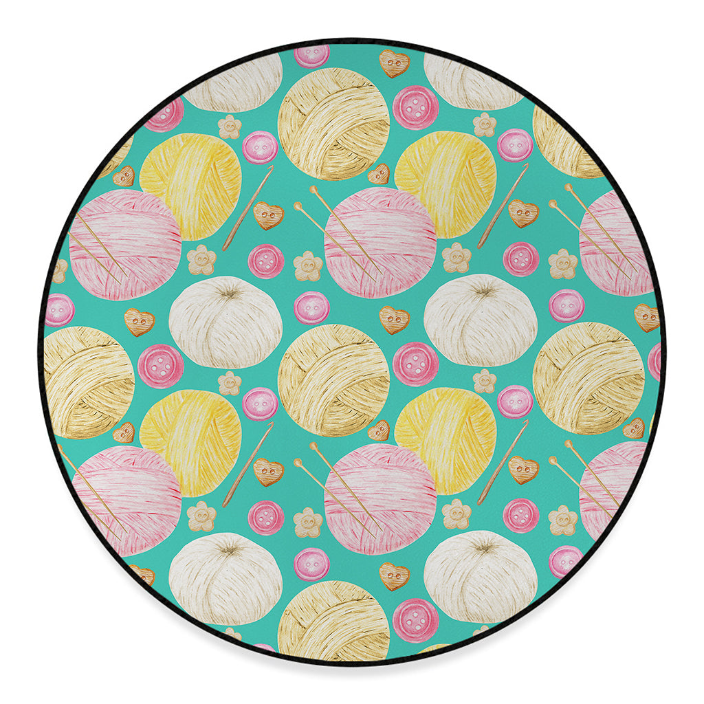 Watercolor Yarn Pattern Print Round Floor Mat