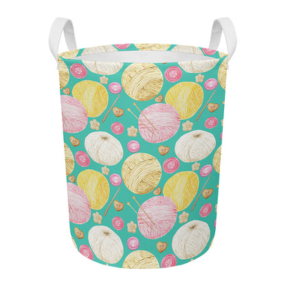 Watercolor Yarn Pattern Print Round Laundry Basket