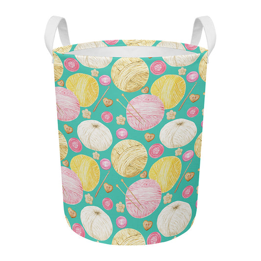 Watercolor Yarn Pattern Print Round Laundry Basket