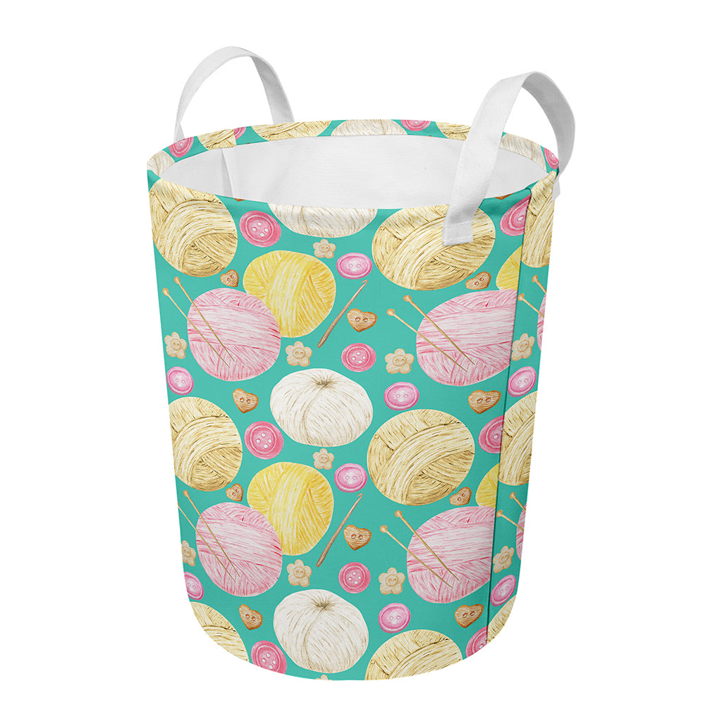 Watercolor Yarn Pattern Print Round Laundry Basket