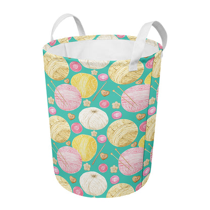 Watercolor Yarn Pattern Print Round Laundry Basket