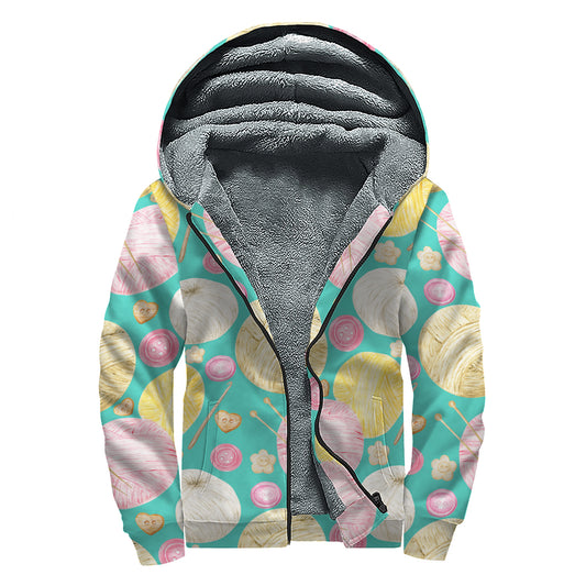 Watercolor Yarn Pattern Print Sherpa Lined Zip Up Hoodie