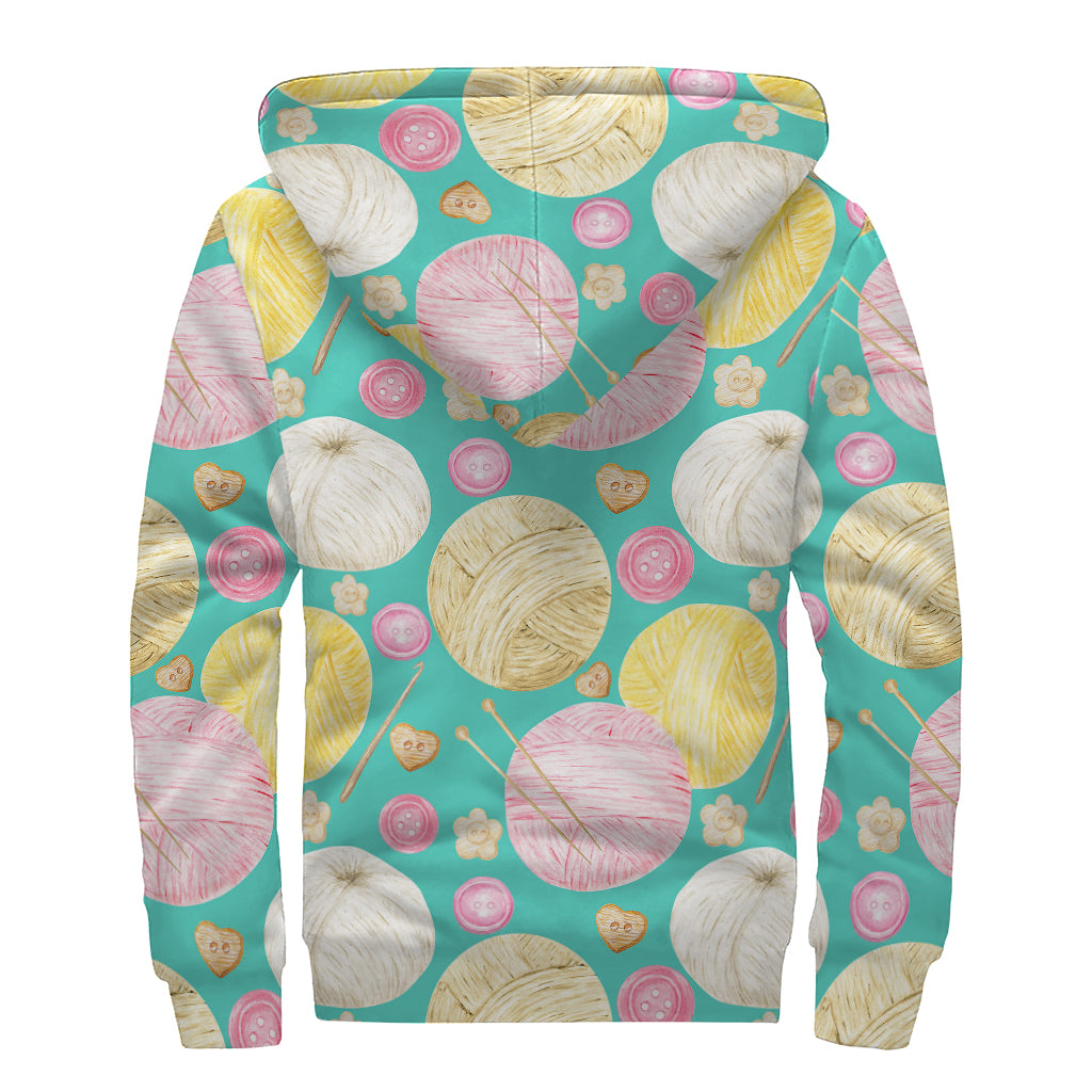Watercolor Yarn Pattern Print Sherpa Lined Zip Up Hoodie