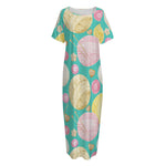 Watercolor Yarn Pattern Print Short Sleeve Long Nightdress