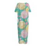 Watercolor Yarn Pattern Print Short Sleeve Long Nightdress