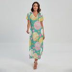 Watercolor Yarn Pattern Print Short Sleeve Maxi Dress