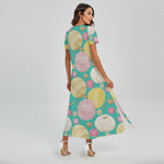 Watercolor Yarn Pattern Print Short Sleeve Maxi Dress