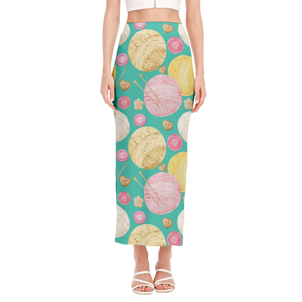 Watercolor Yarn Pattern Print Side Slit Maxi Skirt