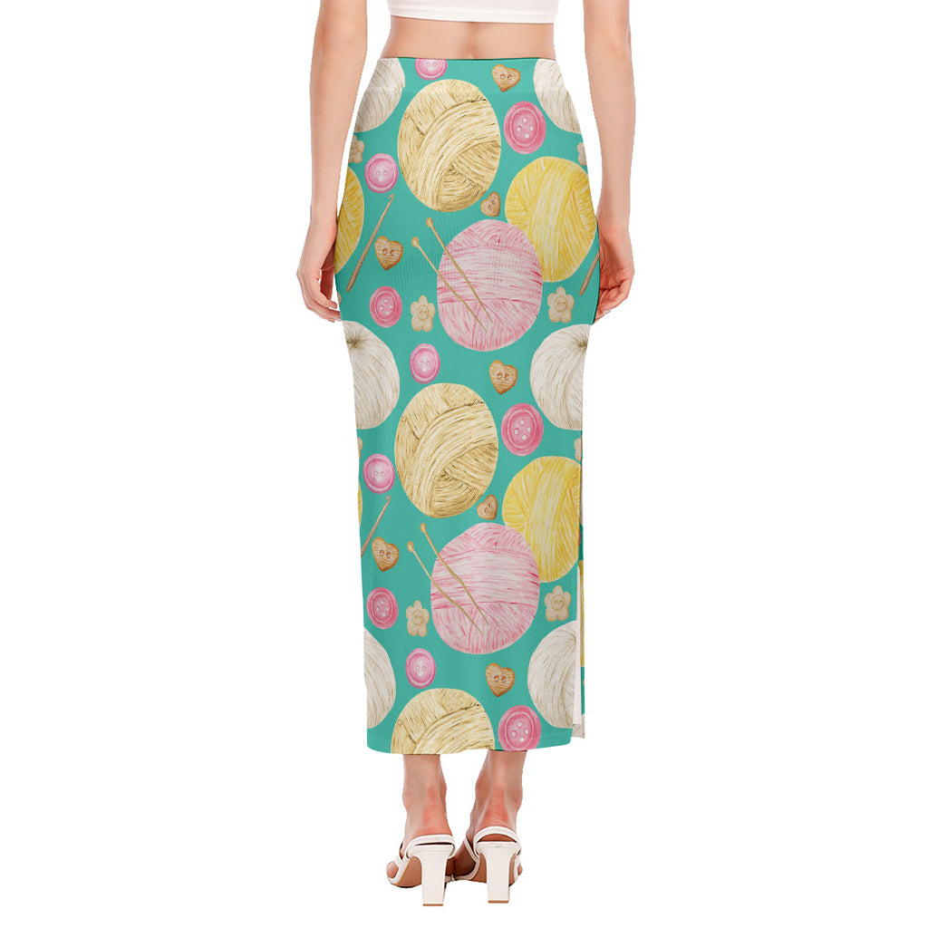 Watercolor Yarn Pattern Print Side Slit Maxi Skirt