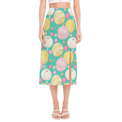 Watercolor Yarn Pattern Print Side Slit Midi Skirt