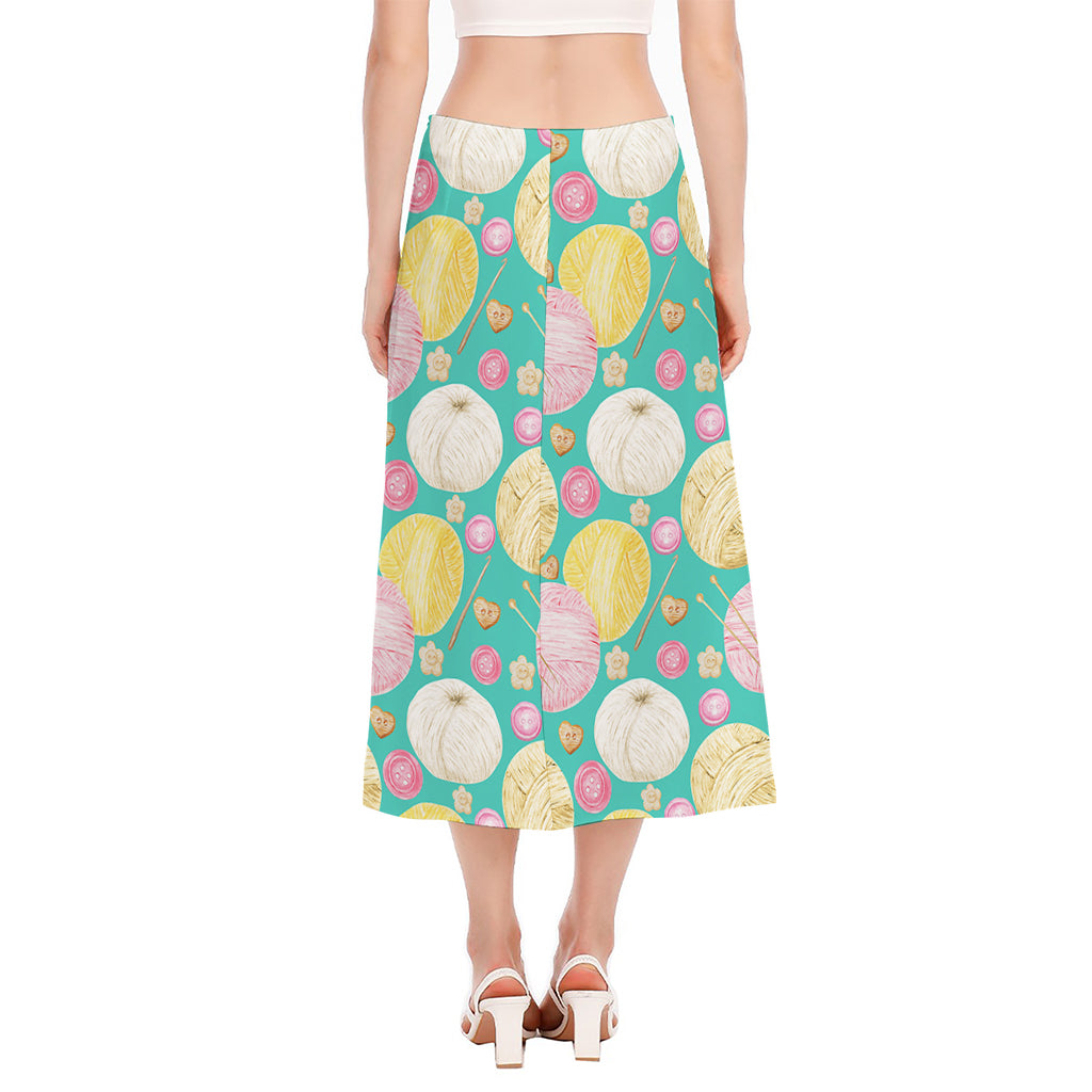 Watercolor Yarn Pattern Print Side Slit Midi Skirt