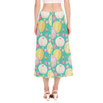 Watercolor Yarn Pattern Print Side Slit Midi Skirt