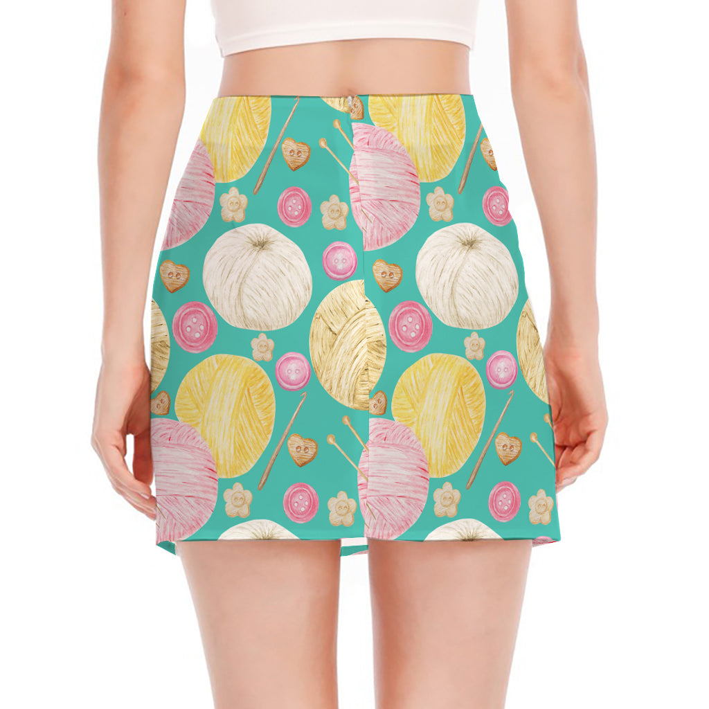 Watercolor Yarn Pattern Print Side Slit Mini Skirt