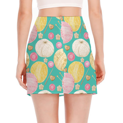 Watercolor Yarn Pattern Print Side Slit Mini Skirt