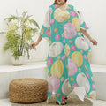 Watercolor Yarn Pattern Print Silk V-Neck Kaftan Dress