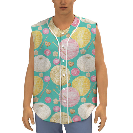 Watercolor Yarn Pattern Print Sleeveless Baseball Jersey
