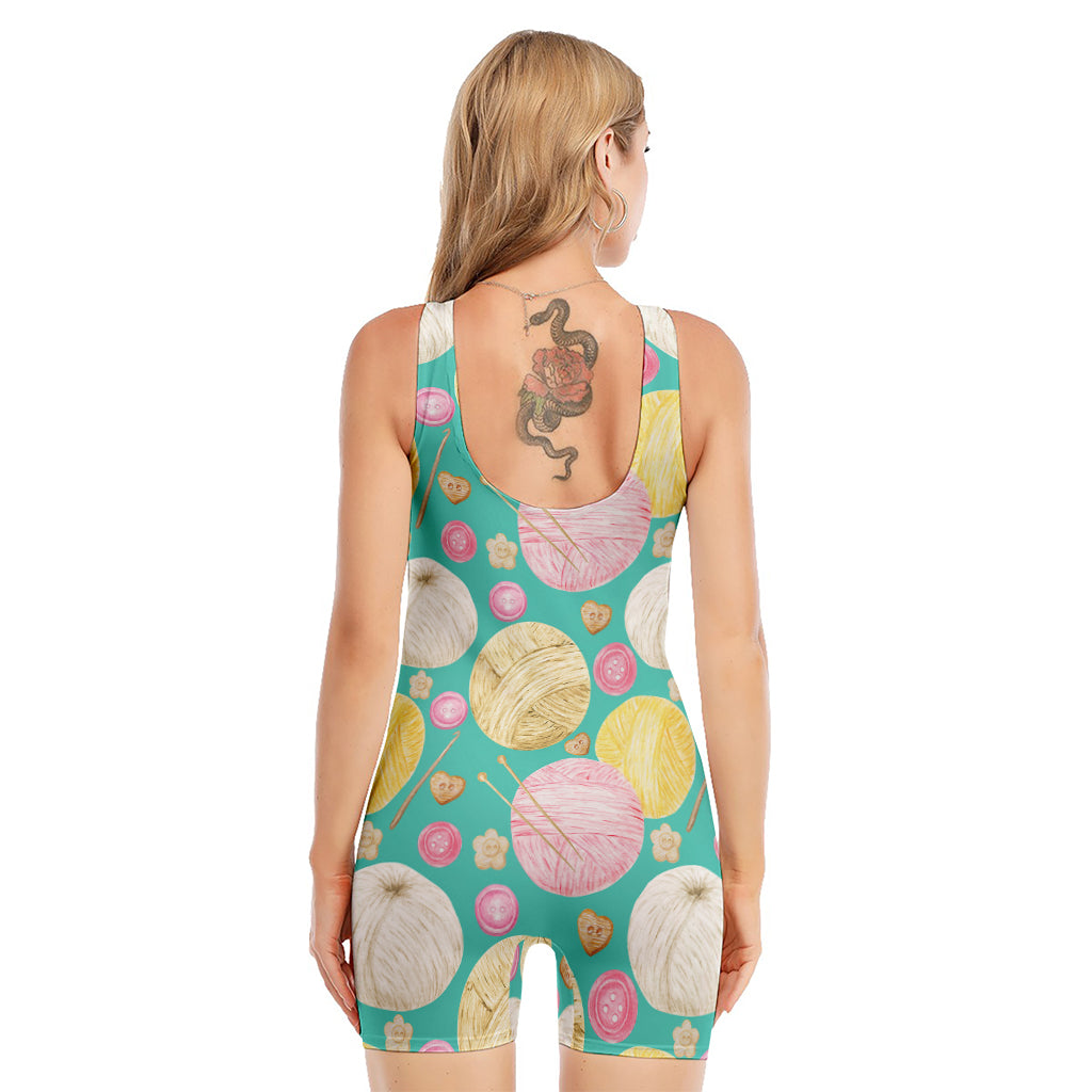 Watercolor Yarn Pattern Print Sleeveless One Piece Swimsuit