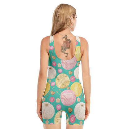Watercolor Yarn Pattern Print Sleeveless One Piece Swimsuit