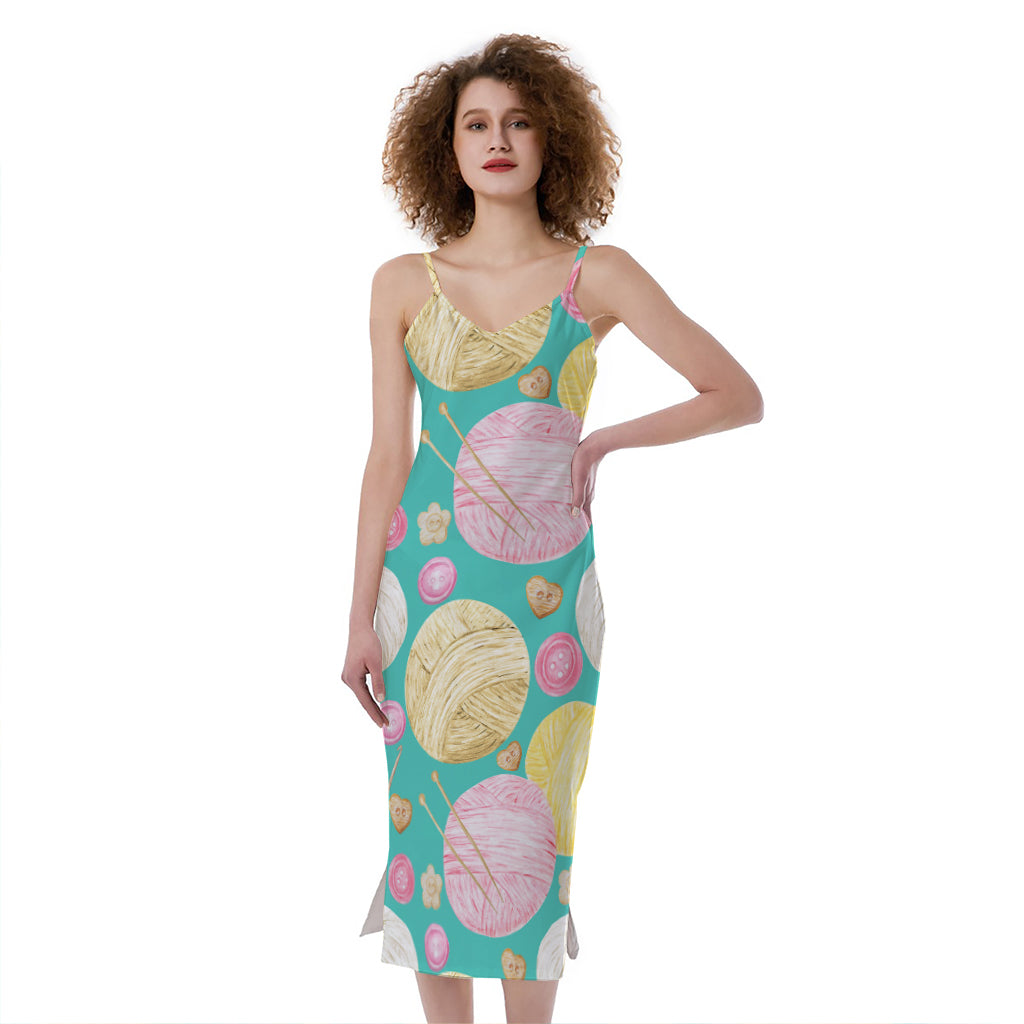 Watercolor Yarn Pattern Print Slim Fit Midi Cami Dress