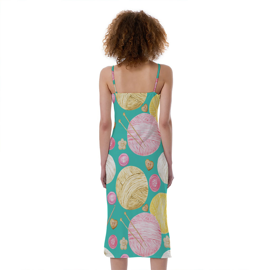 Watercolor Yarn Pattern Print Slim Fit Midi Cami Dress