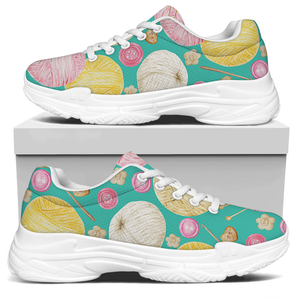 Watercolor Yarn Pattern Print White Chunky Shoes
