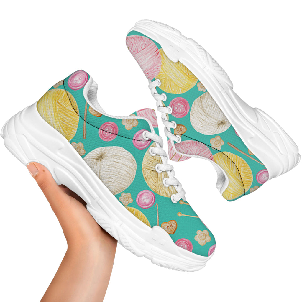Watercolor Yarn Pattern Print White Chunky Shoes