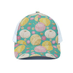 Watercolor Yarn Pattern Print White Mesh Trucker Cap