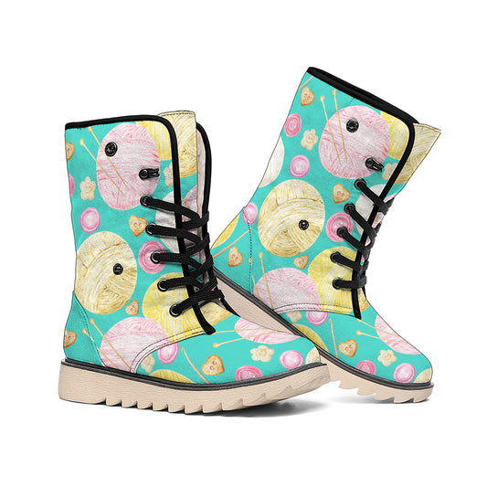 Watercolor Yarn Pattern Print Winter Boots