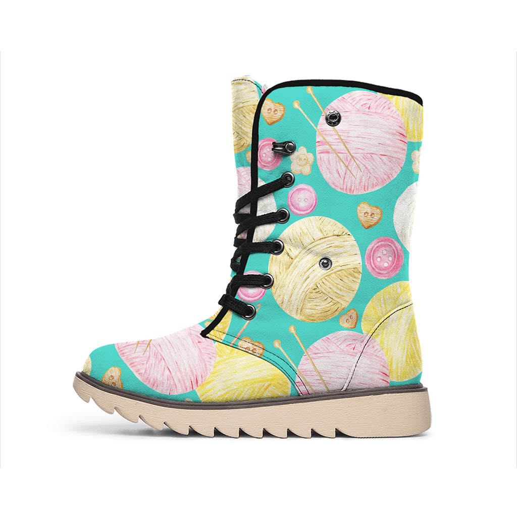 Watercolor Yarn Pattern Print Winter Boots