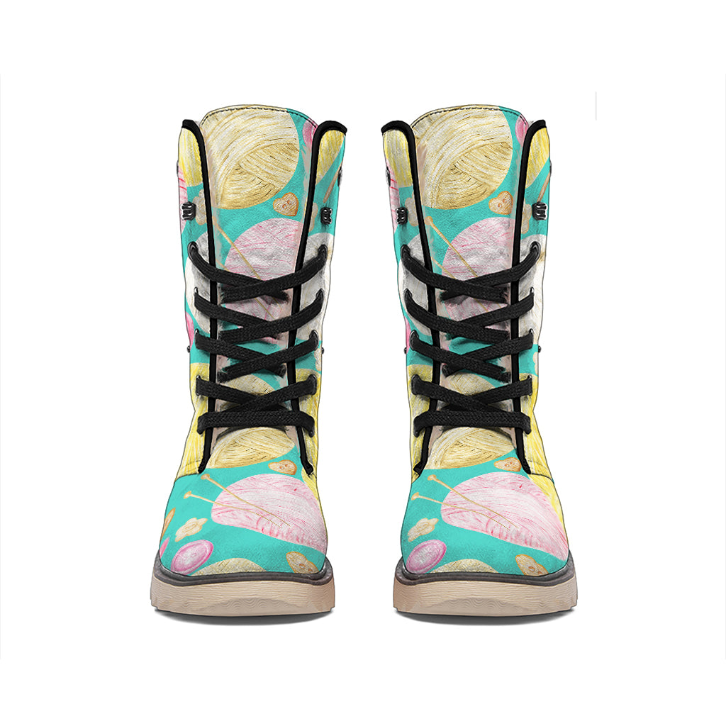 Watercolor Yarn Pattern Print Winter Boots
