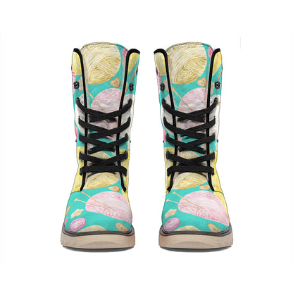 Watercolor Yarn Pattern Print Winter Boots