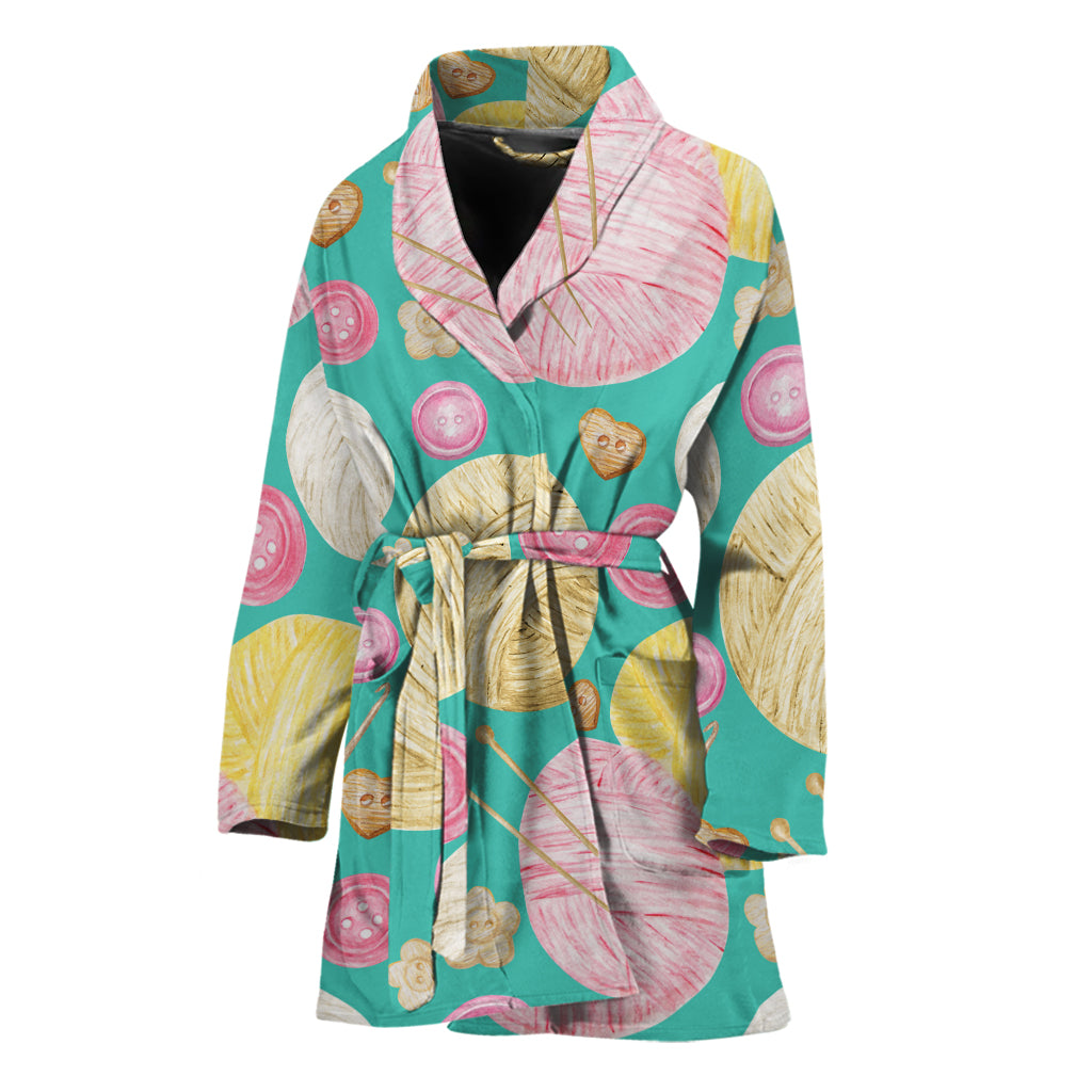 Watercolor Yarn Pattern Print Women's Bathrobe