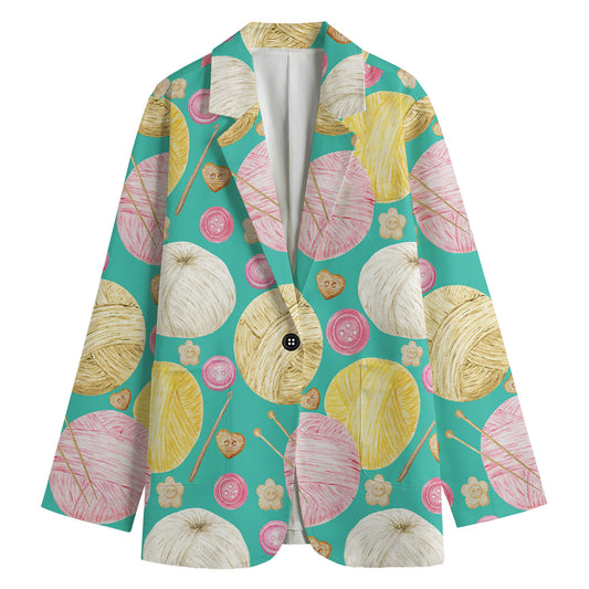 Watercolor Yarn Pattern Print Women's Blazer