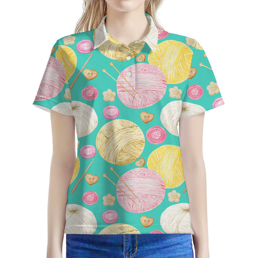 Watercolor Yarn Pattern Print Women's Polo Shirt