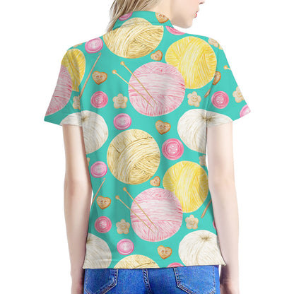 Watercolor Yarn Pattern Print Women's Polo Shirt